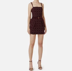 Elisabetta Franchi Mini Dresses|Dresses|Mini-dress in flock crêpe fabric with belt RougeNoir