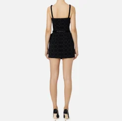 Elisabetta Franchi Mini Dresses|Dresses|Mini-dress in flock crêpe fabric with belt Black