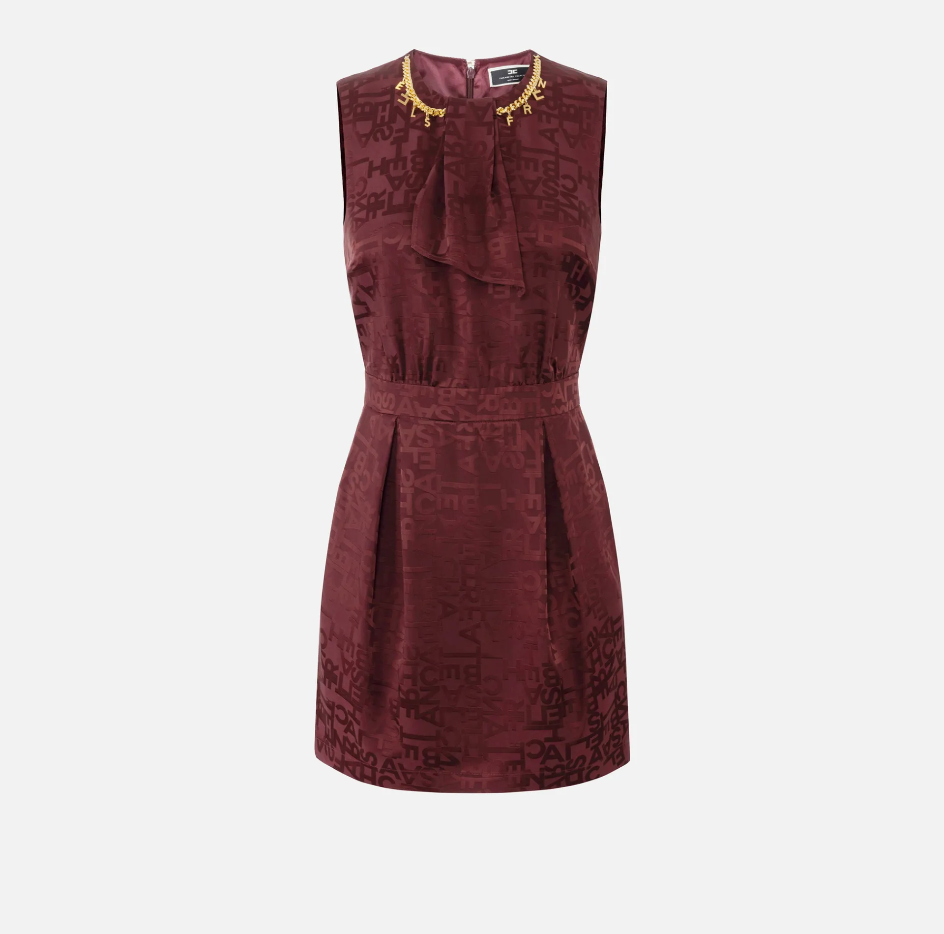 Elisabetta Franchi Mini Dresses|Dresses|Mini-dress in jacquard crêpe fabric with lettering RougeNoir