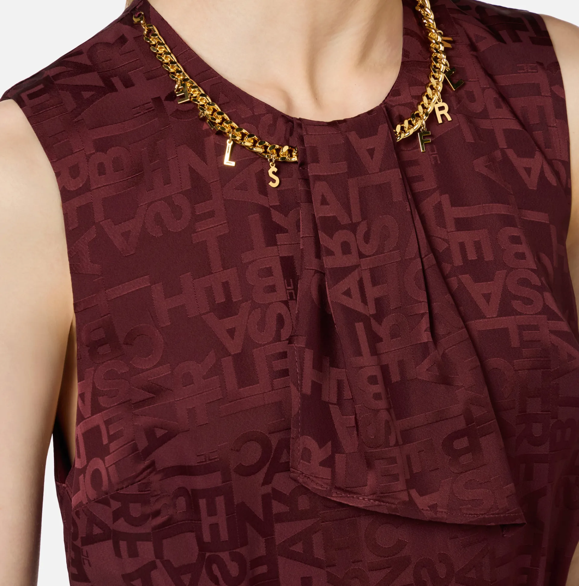 Elisabetta Franchi Mini Dresses|Dresses|Mini-dress in jacquard crêpe fabric with lettering RougeNoir