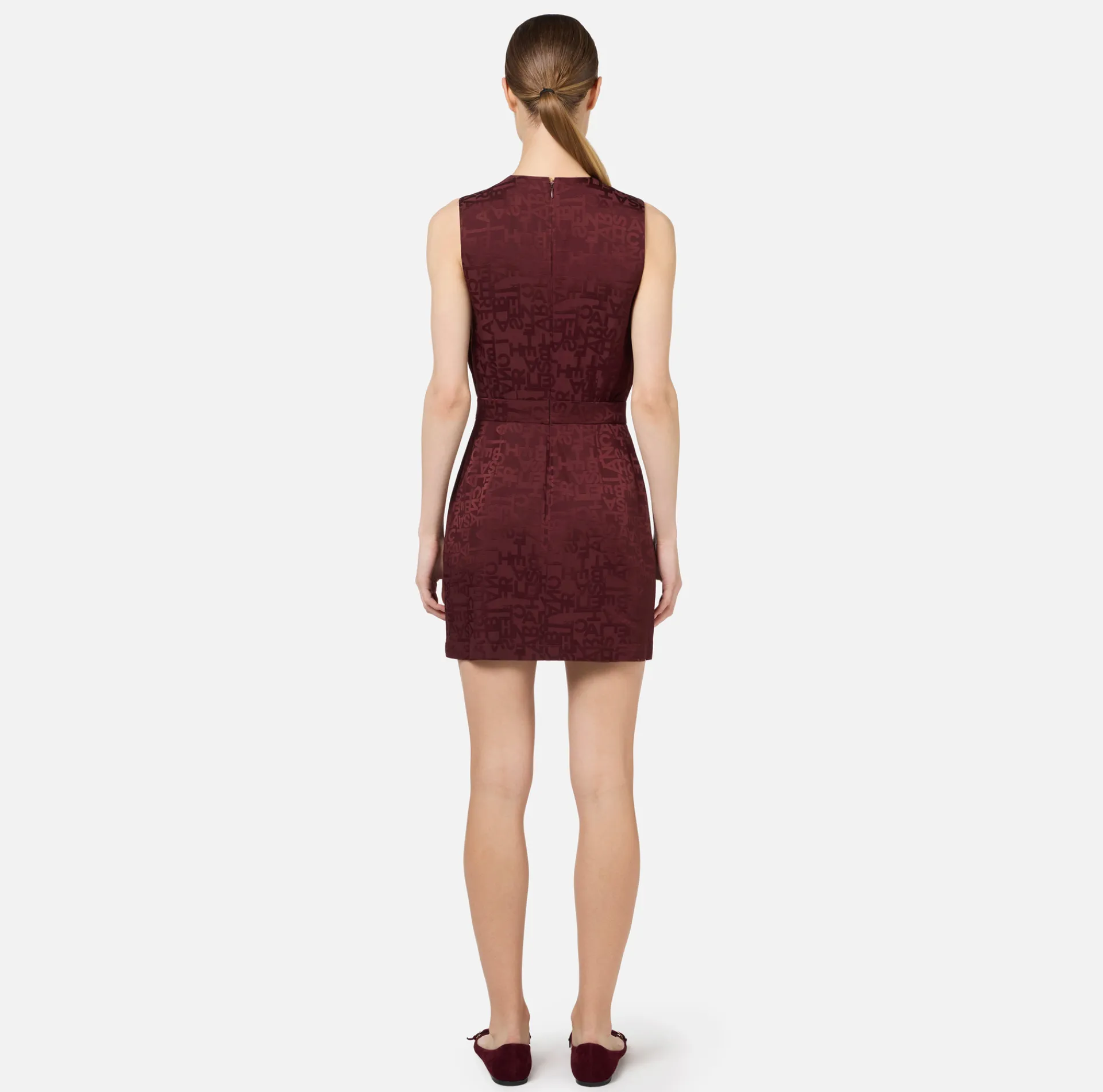 Elisabetta Franchi Mini Dresses|Dresses|Mini-dress in jacquard crêpe fabric with lettering RougeNoir