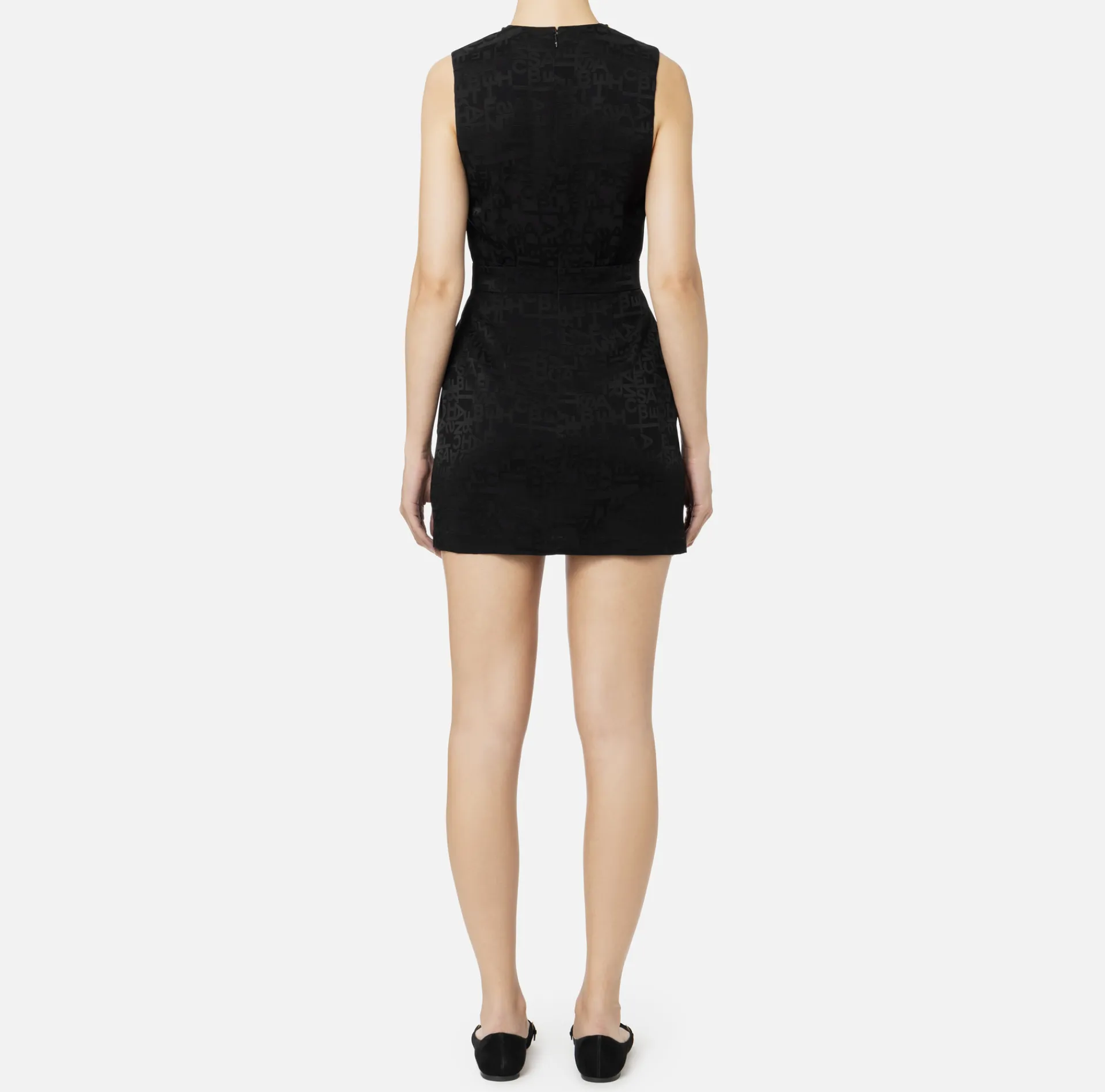 Elisabetta Franchi Mini Dresses|Dresses|Mini-dress in jacquard crêpe fabric with lettering Black
