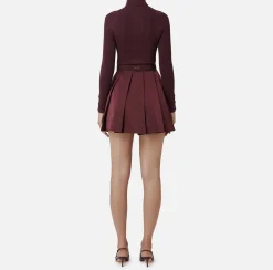 Elisabetta Franchi Mini Dresses|Knitted Dresses|Mini-dress in narrow-ribbed viscose and silk fabric with logo embroidery RougeNoir