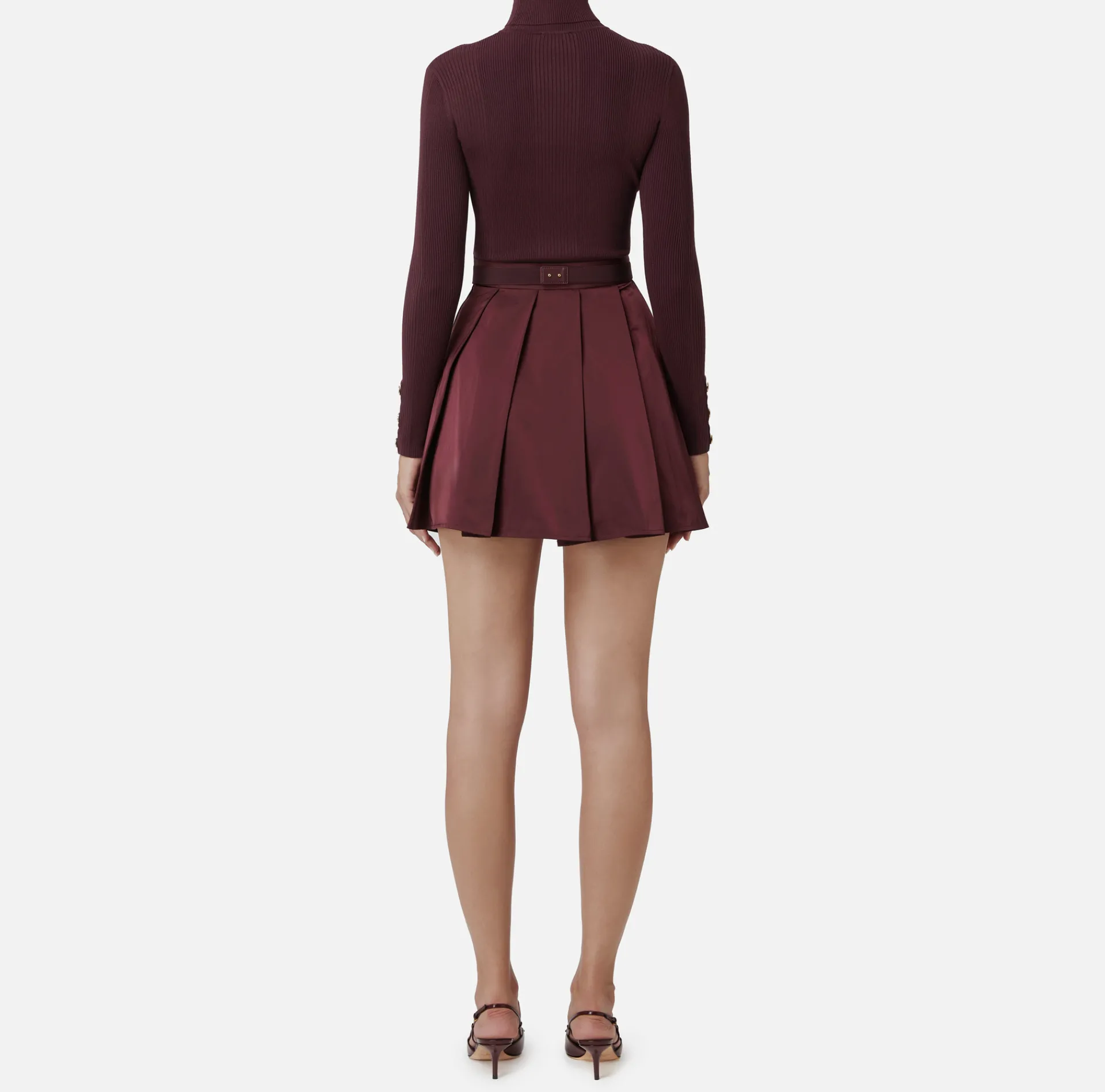 Elisabetta Franchi Mini Dresses|Knitted Dresses|Mini-dress in narrow-ribbed viscose and silk fabric with logo embroidery RougeNoir