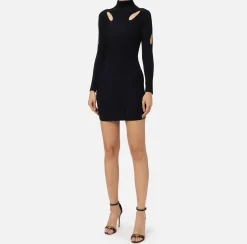 Elisabetta Franchi Mini Dresses|Knitted Dresses|Mini-dress in ribbed viscose fabric with cut-out Black/Navy