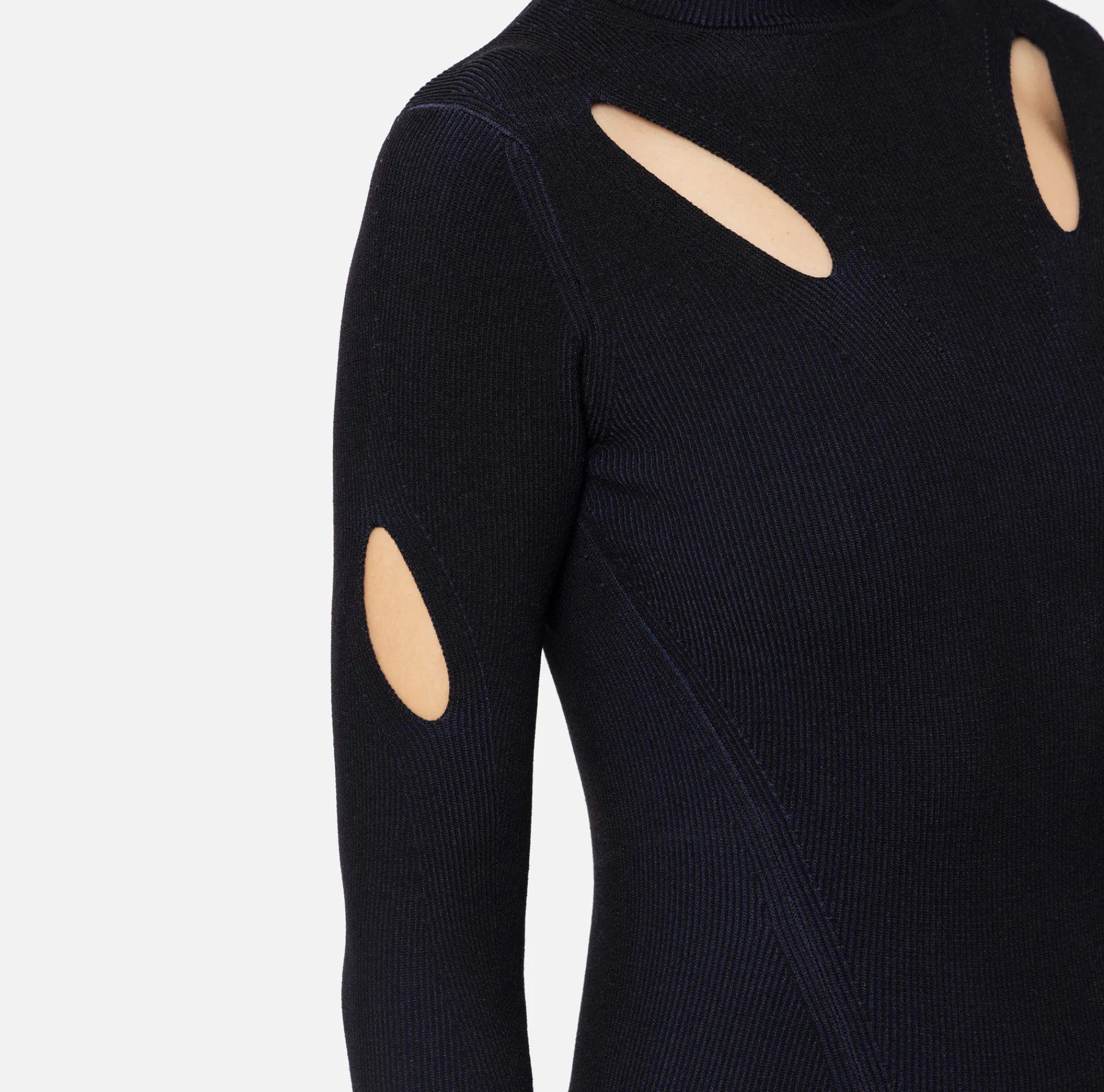 Elisabetta Franchi Mini Dresses|Knitted Dresses|Mini-dress in ribbed viscose fabric with cut-out Black/Navy
