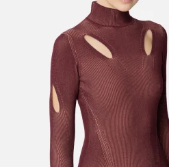 Elisabetta Franchi Mini Dresses|Knitted Dresses|Mini-dress in ribbed viscose fabric with cut-out RougeNoir/Blush