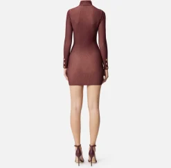 Elisabetta Franchi Mini Dresses|Knitted Dresses|Mini-dress in ribbed viscose fabric with cut-out RougeNoir/Blush