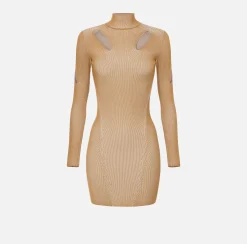 Elisabetta Franchi Dresses|Knitted Dresses|Mini-dress in ribbed viscose fabric with cut-out
