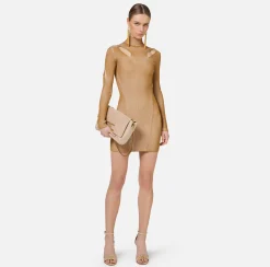Elisabetta Franchi Dresses|Knitted Dresses|Mini-dress in ribbed viscose fabric with cut-out