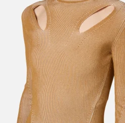 Elisabetta Franchi Dresses|Knitted Dresses|Mini-dress in ribbed viscose fabric with cut-out