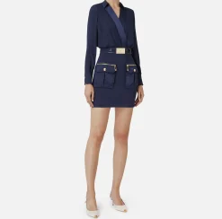 Elisabetta Franchi Mini Dresses|Dresses|Mini-dress with crossover shirt and skirt with pockets Navy