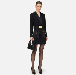 Elisabetta Franchi Mini Dresses|Dresses|Mini-dress with crossover shirt and skirt with pockets Black