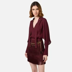 Elisabetta Franchi Mini Dresses|Dresses|Mini-dress with shirt with scarf and fringed skirt