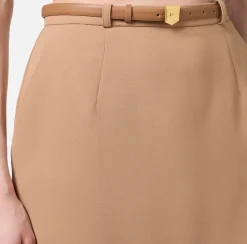 Elisabetta Franchi Skirts|Miniskirt in crêpe fabric with belt and embroidery Camel