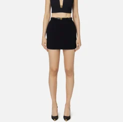Elisabetta Franchi Skirts|Miniskirt in crêpe fabric with belt and embroidery Black
