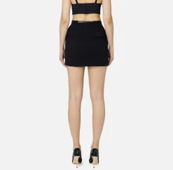 Elisabetta Franchi Skirts|Miniskirt in crêpe fabric with belt and embroidery Black