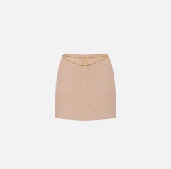 Elisabetta Franchi Skirts|Miniskirt in laminated tweed with logo accessory PeachRose