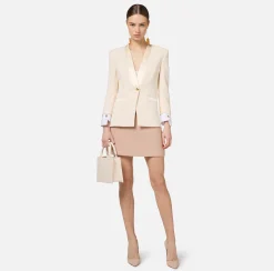Elisabetta Franchi Skirts|Miniskirt in laminated tweed with logo accessory PeachRose