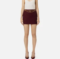 Elisabetta Franchi Skirts|Miniskirt in laminated tweed with logo accessory RougeNoir