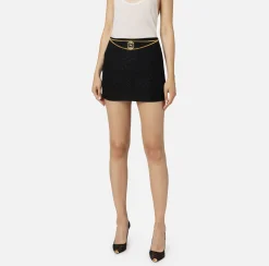 Elisabetta Franchi Skirts|Miniskirt in laminated tweed with logo accessory Black