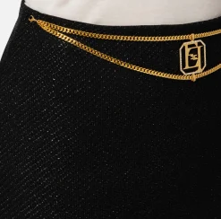 Elisabetta Franchi Skirts|Miniskirt in laminated tweed with logo accessory Black