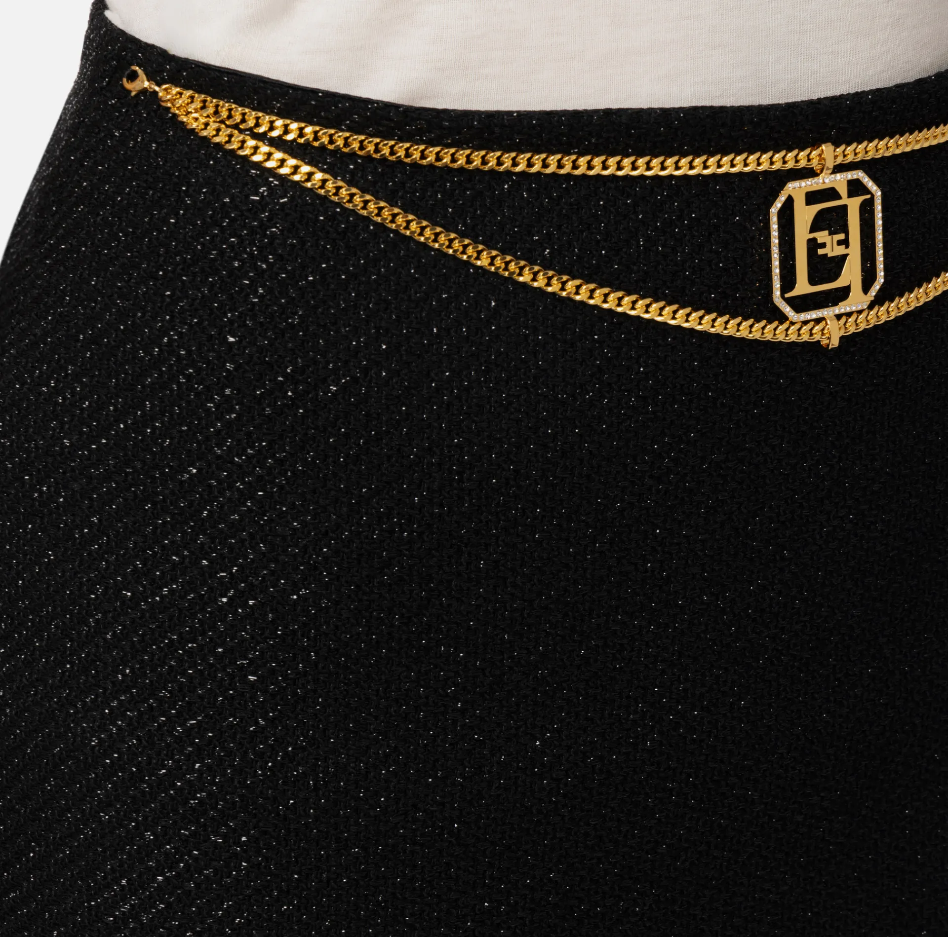 Elisabetta Franchi Skirts|Miniskirt in laminated tweed with logo accessory Black