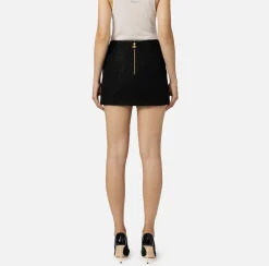 Elisabetta Franchi Skirts|Miniskirt in laminated tweed with logo accessory Black