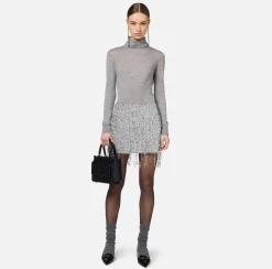 Elisabetta Franchi Skirts|Miniskirt tulle embroidered with sequin fringes Silver