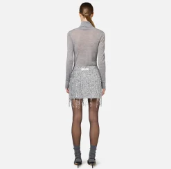 Elisabetta Franchi Skirts|Miniskirt tulle embroidered with sequin fringes Silver
