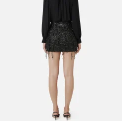 Elisabetta Franchi Skirts|Miniskirt tulle embroidered with sequin fringes Black