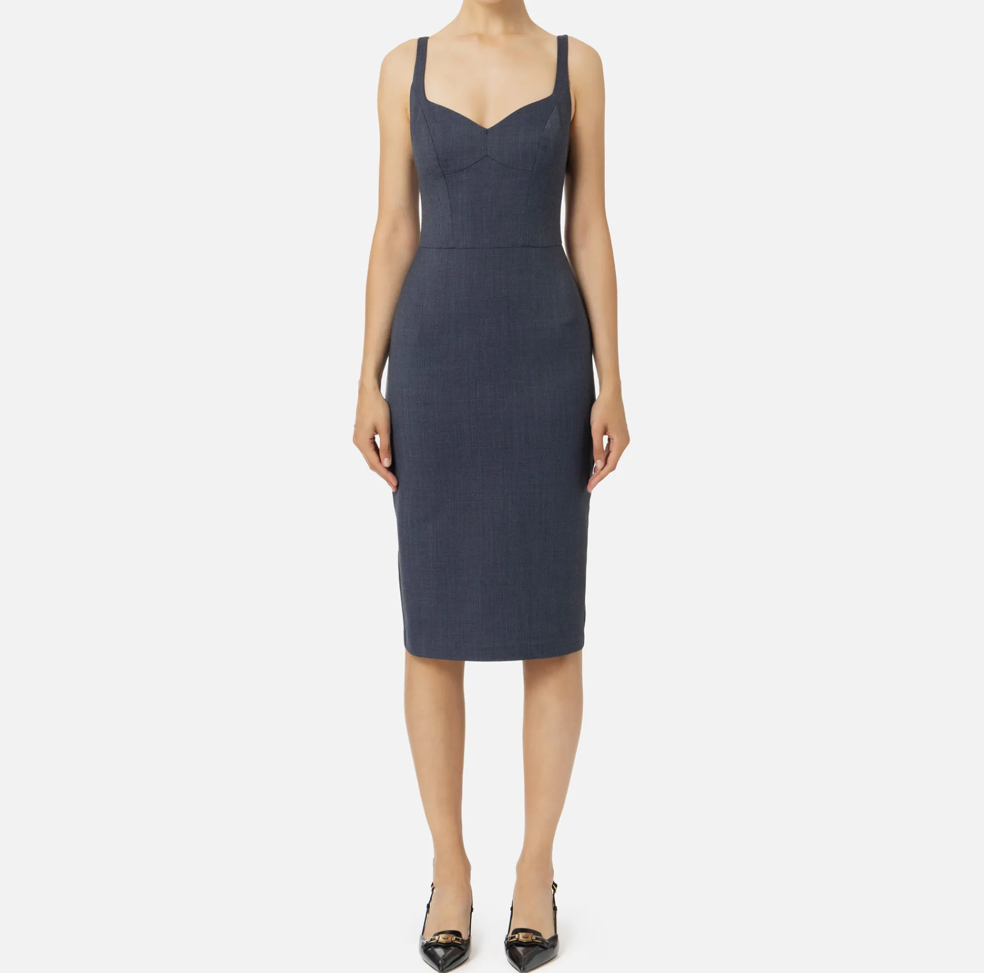 Elisabetta Franchi Midi Dresses|Sheath Dresses|Mélange cool wool midi dress Navy