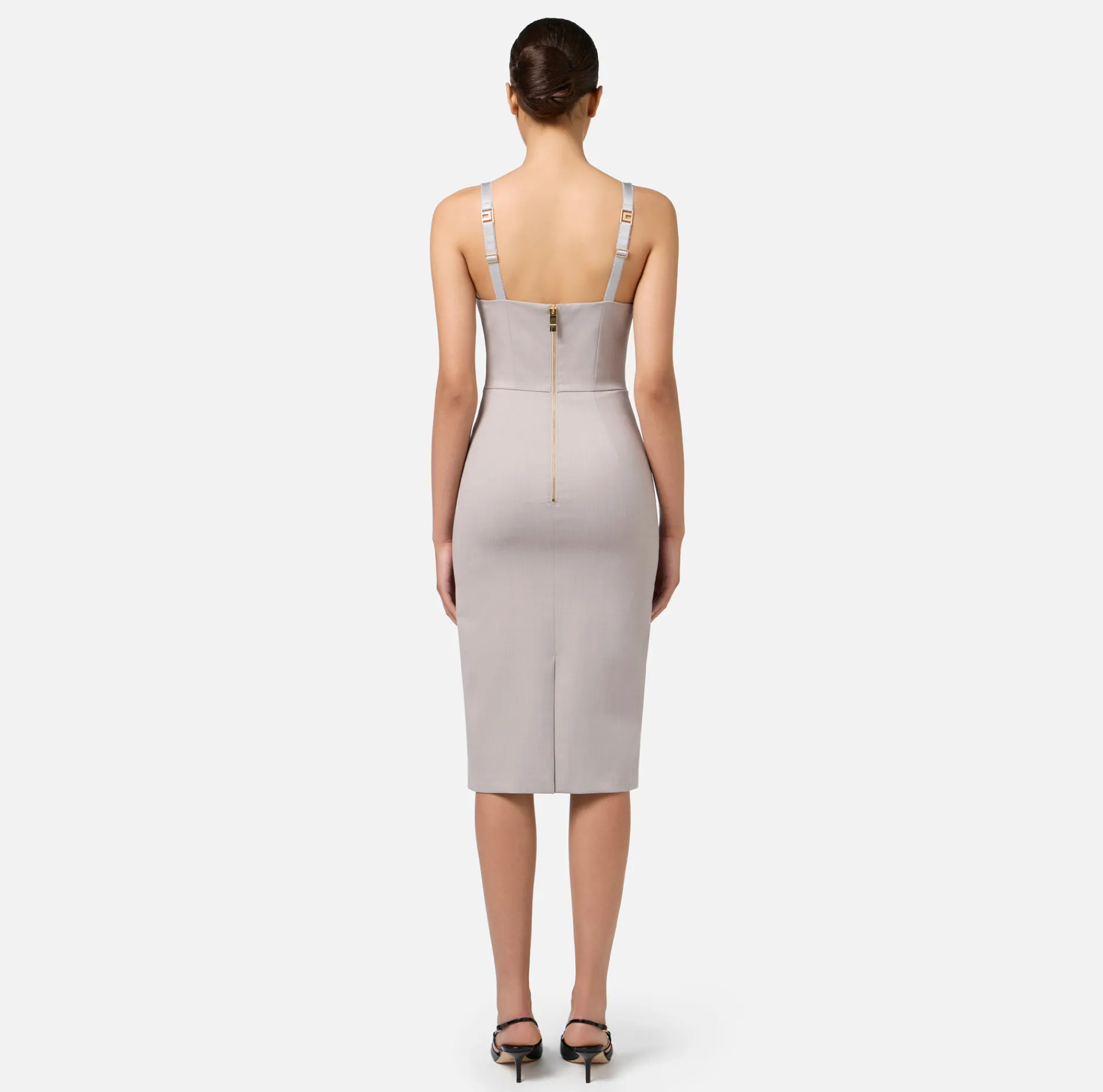 Elisabetta Franchi Midi Dresses|Sheath Dresses|Mélange cool wool midi dress Pearl