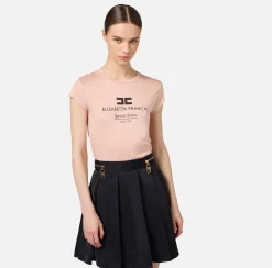 Elisabetta Franchi Top And T-Shirts|Modal jersey T-shirt with logo print PeachRose