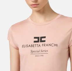 Elisabetta Franchi Top And T-Shirts|Modal jersey T-shirt with logo print PeachRose