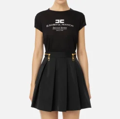 Elisabetta Franchi Top And T-Shirts|Modal jersey T-shirt with logo print Black