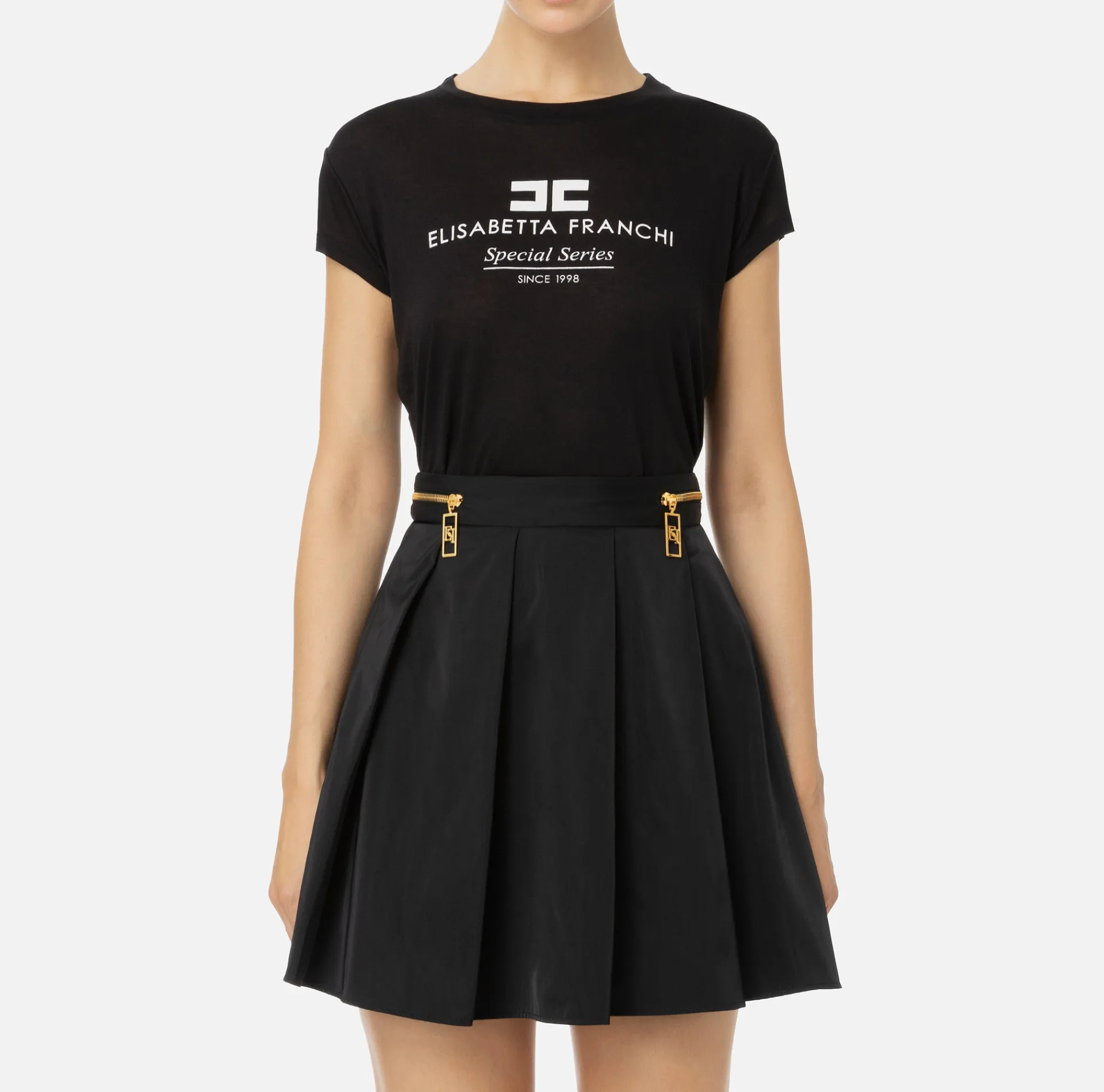 Elisabetta Franchi Top And T-Shirts|Modal jersey T-shirt with logo print Black