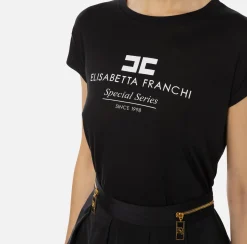 Elisabetta Franchi Top And T-Shirts|Modal jersey T-shirt with logo print Black