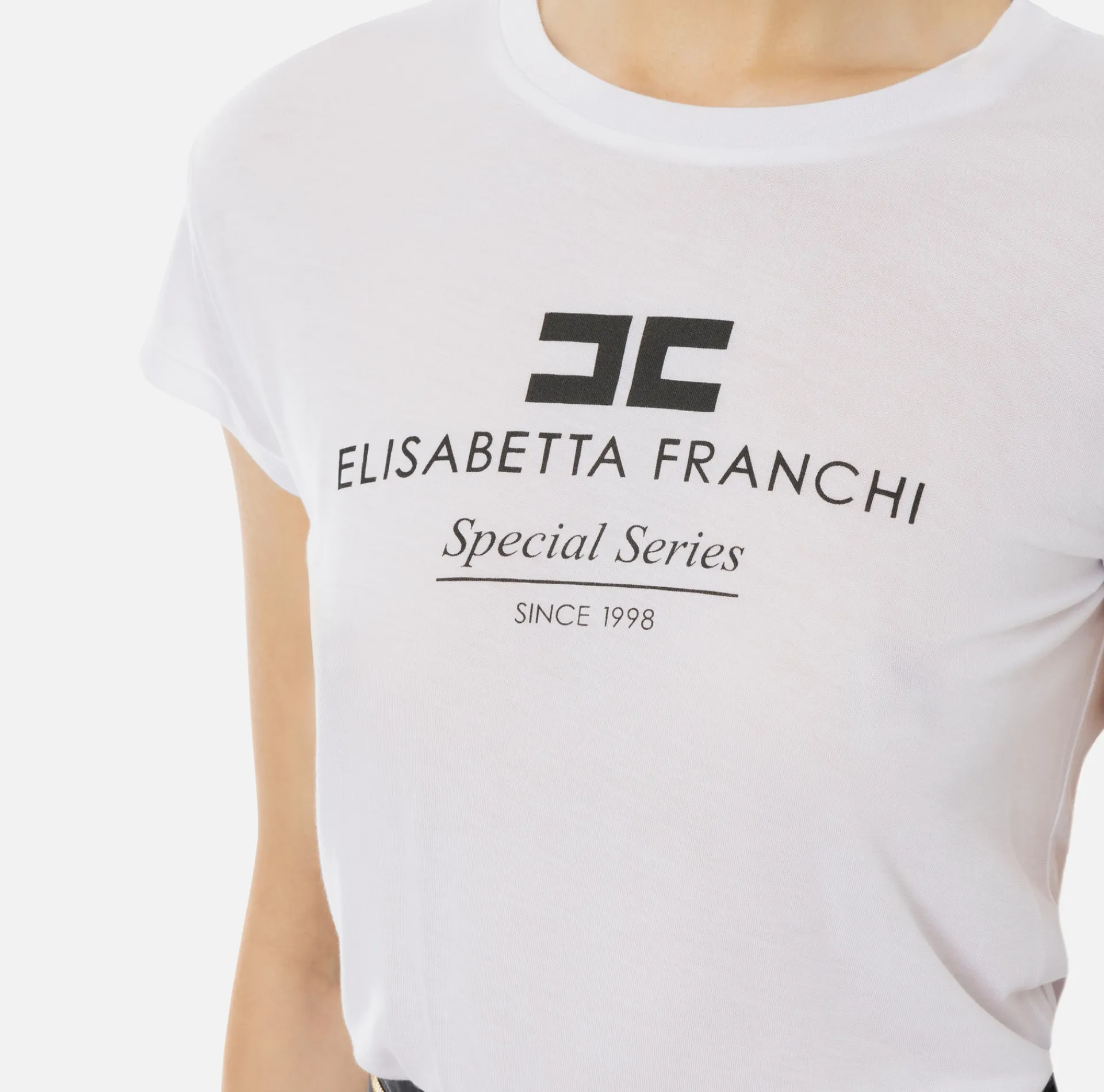 Elisabetta Franchi Top And T-Shirts|Modal jersey T-shirt with logo print Chalk