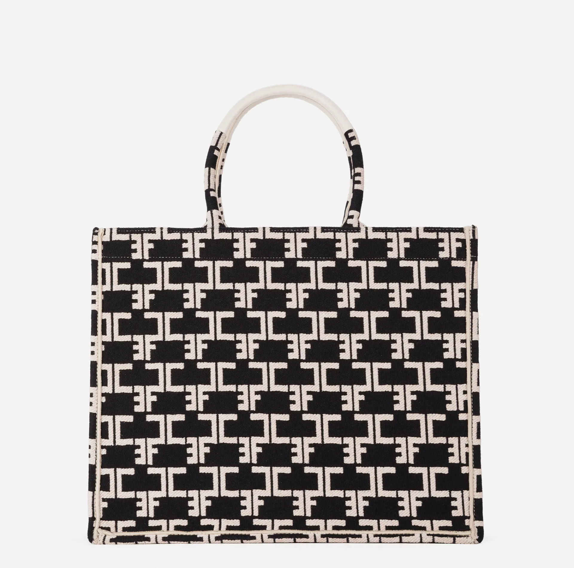 Elisabetta Franchi Handbags|Monogram Tote Large Black/Butter