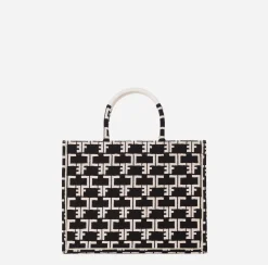Elisabetta Franchi Handbags|Monogram Tote Medium Black/Butter