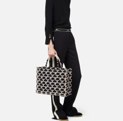 Elisabetta Franchi Handbags|Monogram Tote Medium Black/Butter