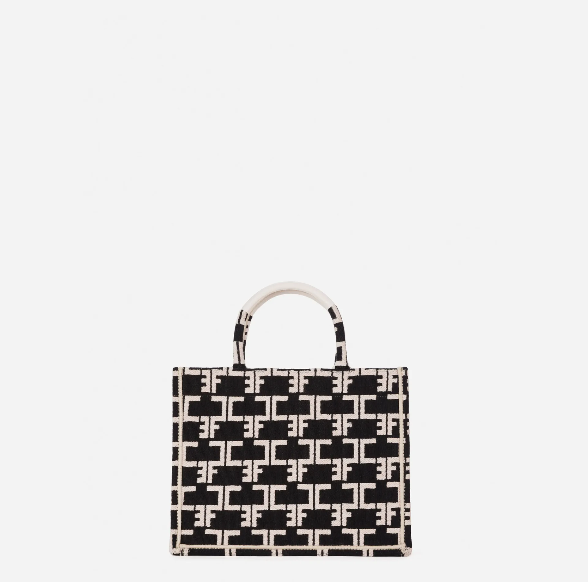 Elisabetta Franchi Handbags|Monogram Tote Small Black/Butter