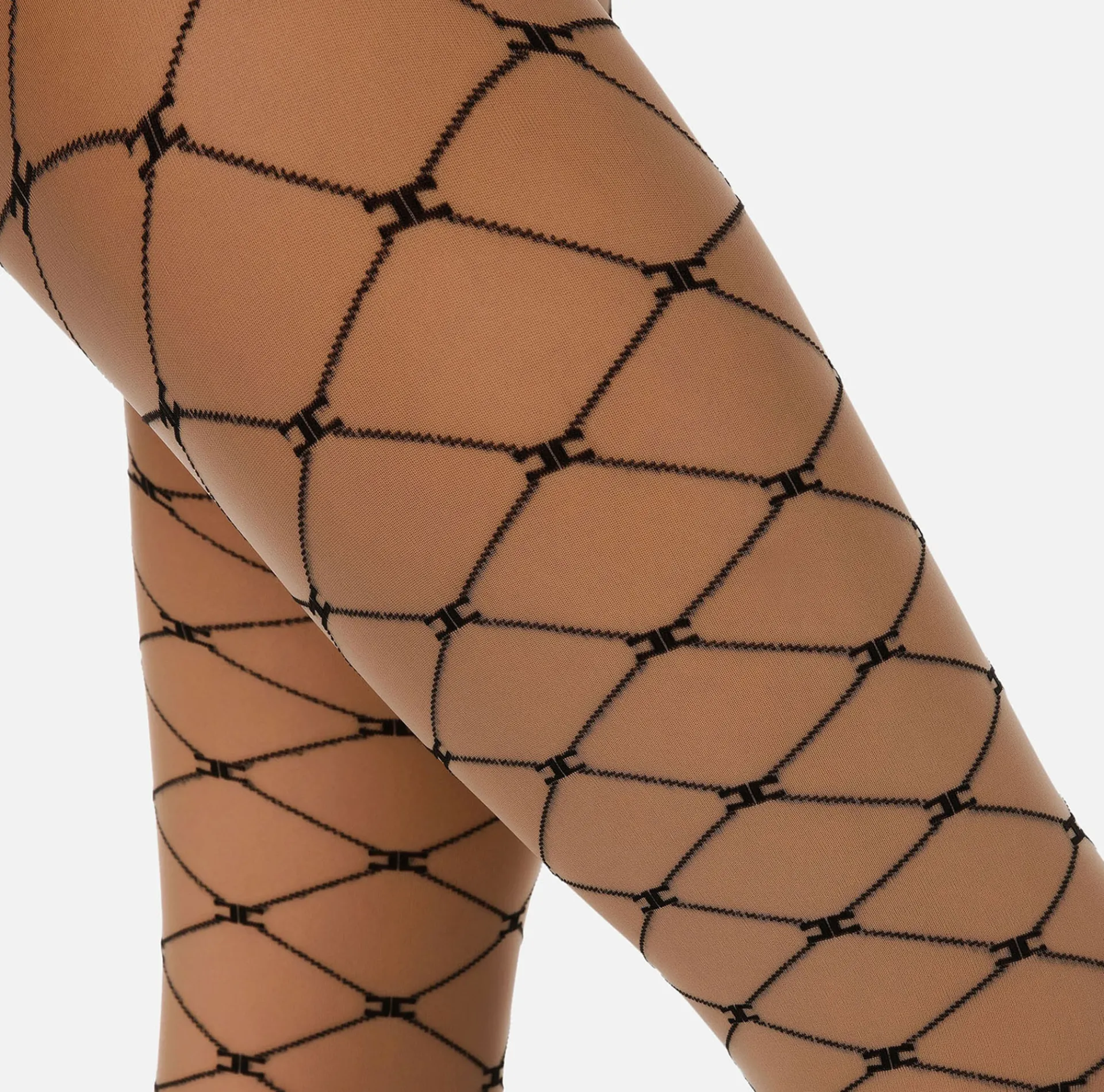 Elisabetta Franchi Stockings And Tights|Monogram-Patterned Tights Nude/Black