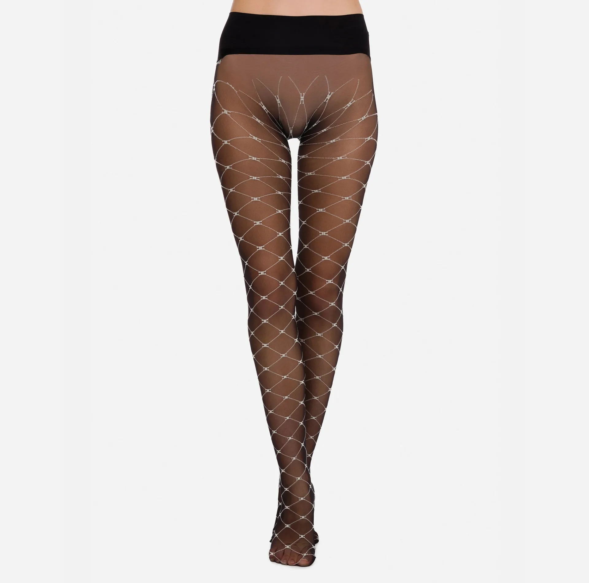 Elisabetta Franchi Stockings And Tights|Monogram-Patterned Tights Black/Butter