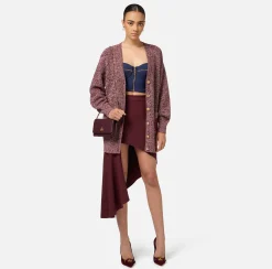 Elisabetta Franchi Knitwear And Sweatshirts|Mouliné viscose cardigan with logo patch RougeNoir/PowderPink