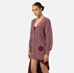 Elisabetta Franchi Knitwear And Sweatshirts|Mouliné viscose cardigan with logo patch RougeNoir/PowderPink