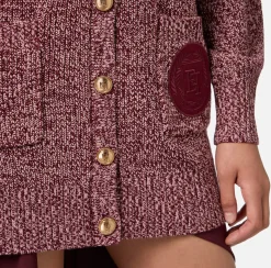 Elisabetta Franchi Knitwear And Sweatshirts|Mouliné viscose cardigan with logo patch RougeNoir/PowderPink