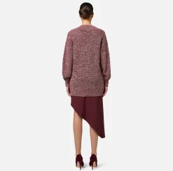 Elisabetta Franchi Knitwear And Sweatshirts|Mouliné viscose cardigan with logo patch RougeNoir/PowderPink