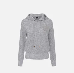 Elisabetta Franchi Knitwear And Sweatshirts|Mouliné viscose pullover with hood and logo patch
